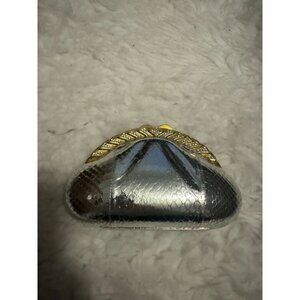 Vintage Sasha New York Hard Shell Purse Clutch Evening Bag Silver Gold